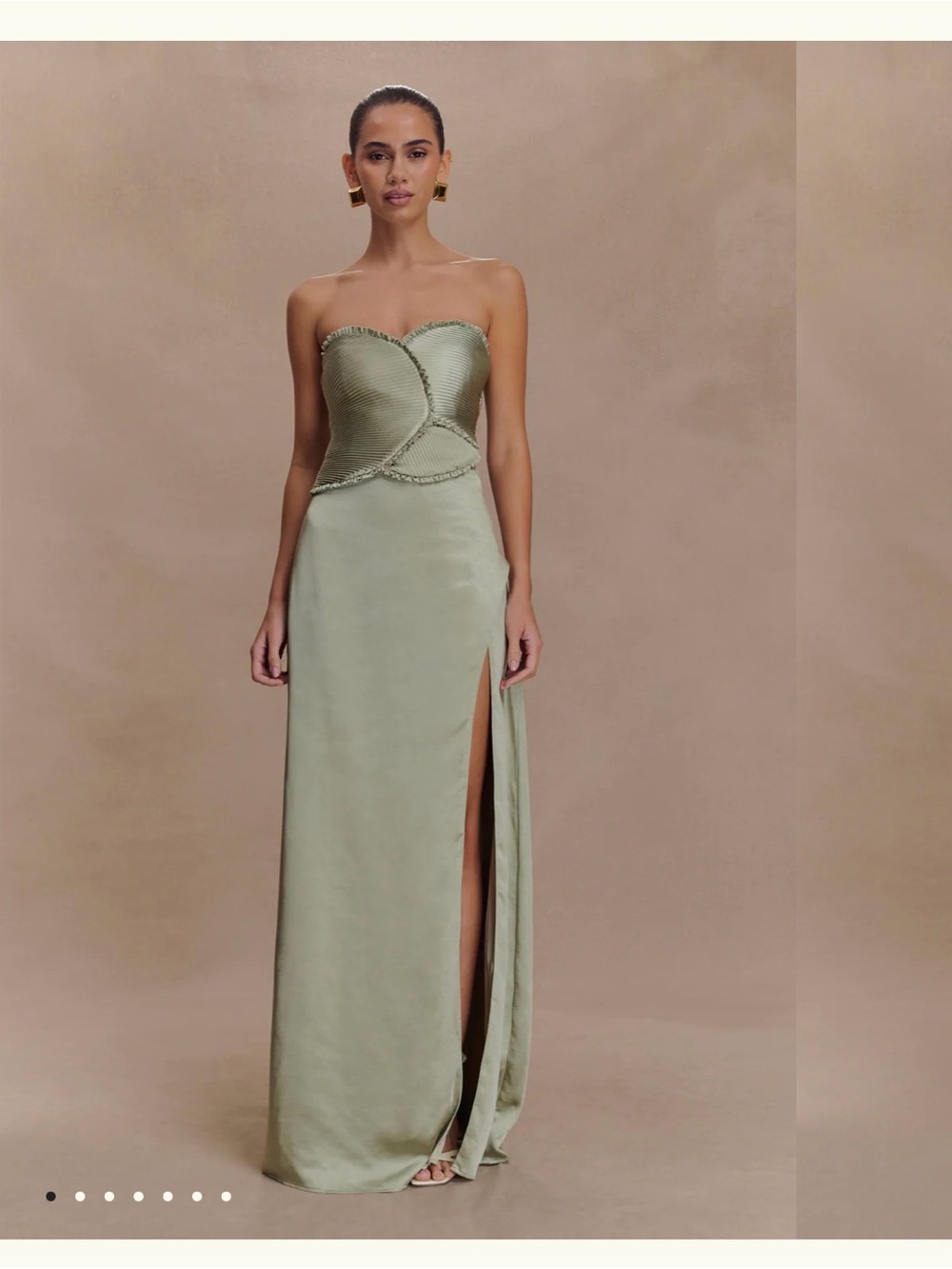 Meshki Sage Green Strapless Maxi Gown with Side Slit